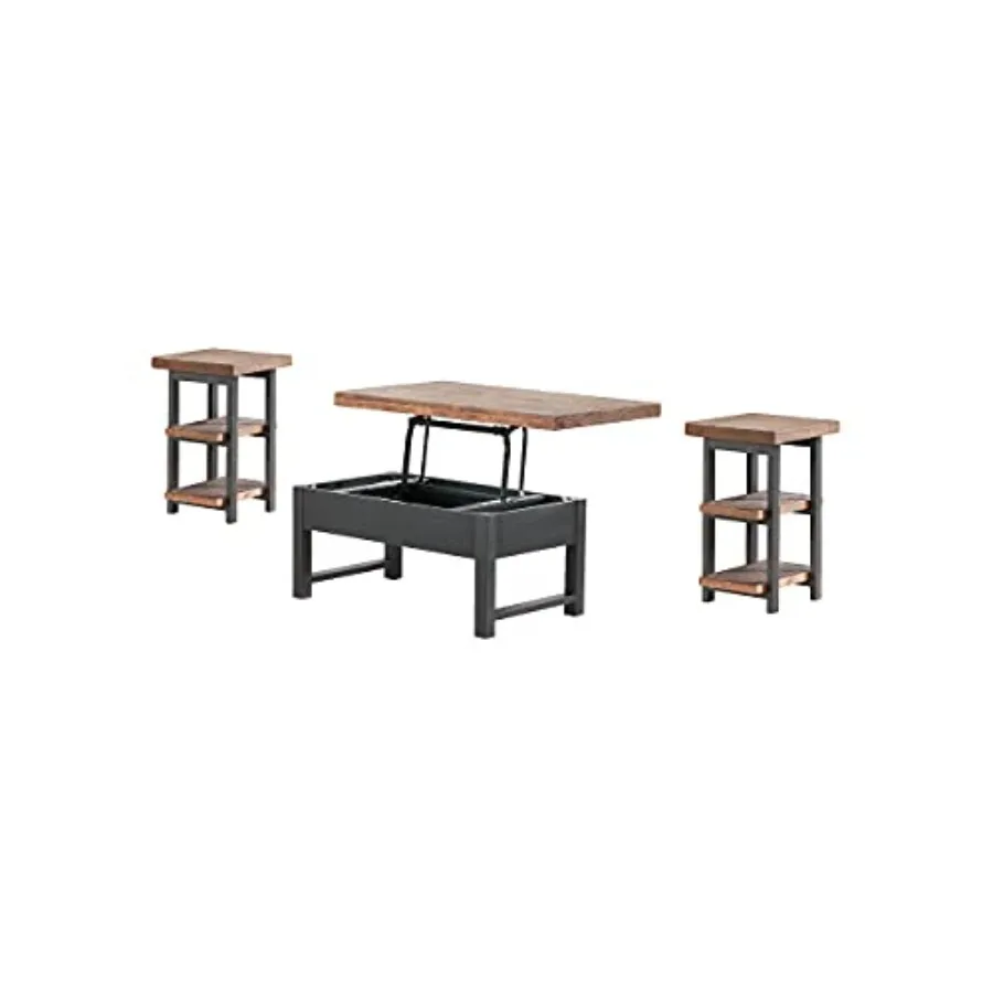 

Pomona 3-Piece Living Room Set with 42" W Lift Top Coffee Table and Two End Tables with Shelves, Brown AMBA021120LT