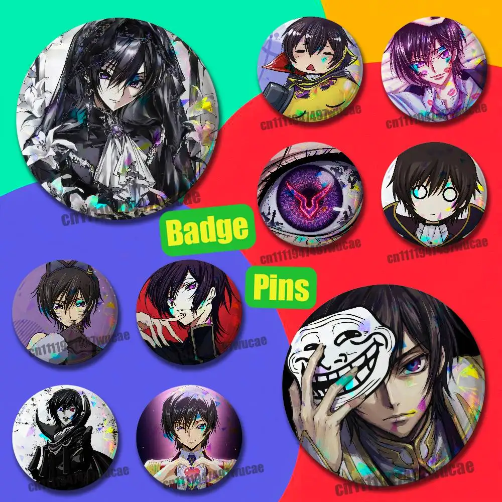 For Lelouch Lamperouge Cartoon Code Geass Badge Case Custom Pin Insignia Emblem Round 25mm 44mm Laser Film Cover
