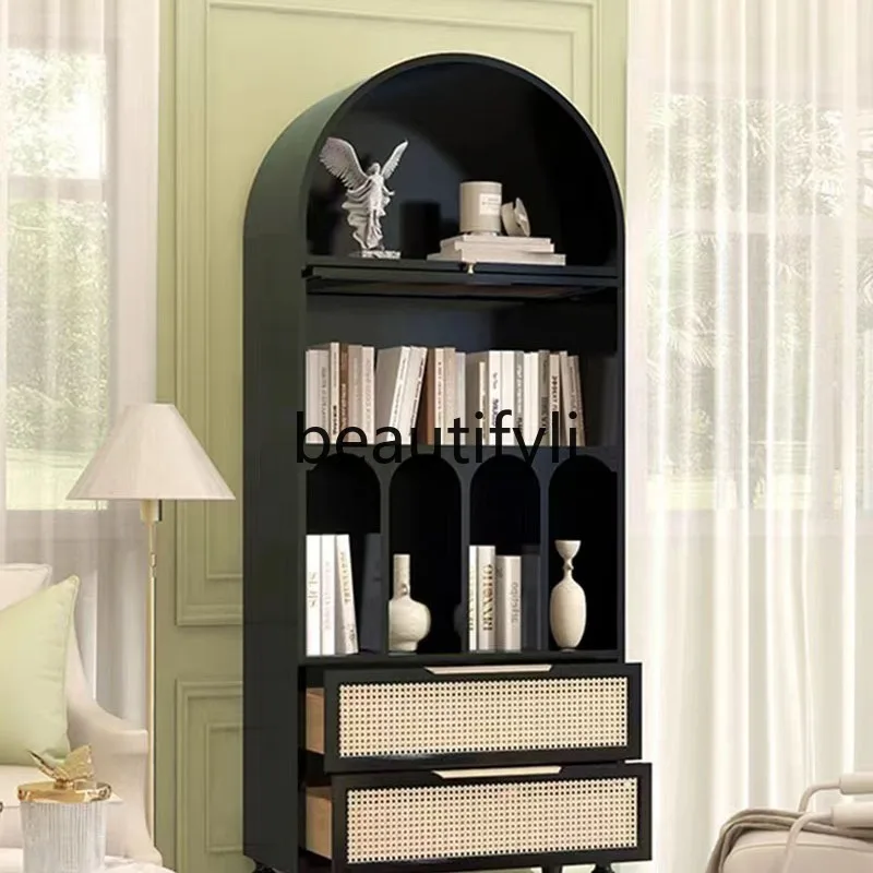 

American Style Solid Wood Bookcase french retro Arched Living Room Decoration scandinavian Glass Storage Cabinet