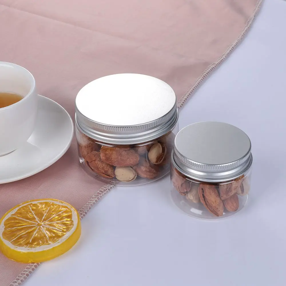 Botella vacía de plástico transparente con tapa de aluminio, tarro de bálsamo labial, tarro de cera de aceite, contenedor de almacenamiento para el hogar, 30-250ml