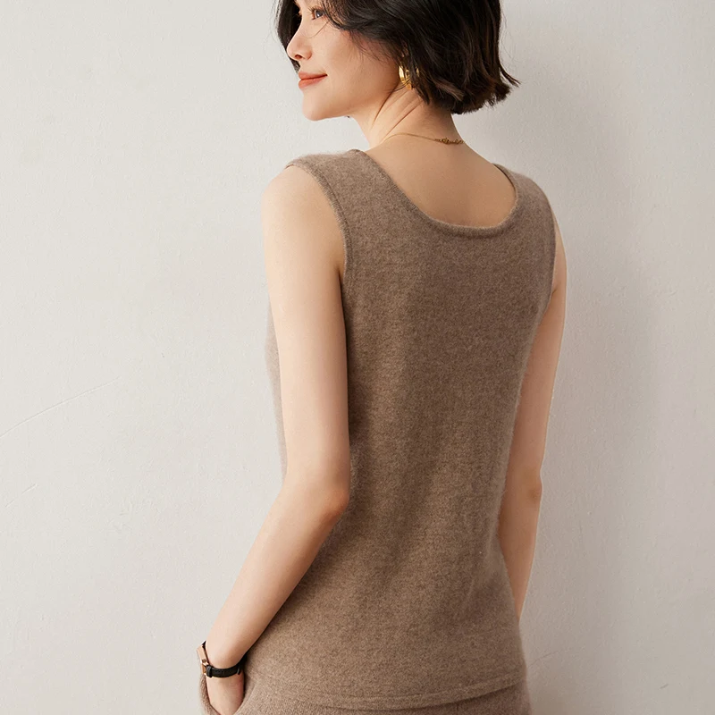 Jesień Zima Nowe Kobiety 100% Kaszmir Sweter Kamizelka Wysokiej Jakości Slim Bottoming Tops Kobiecy O-Neck Tank Miękki Damski Dzianinowy Camisole