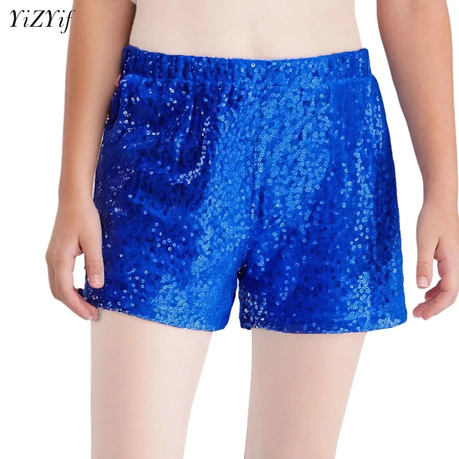 Kids Girls Sequins Shiny Gymnastic Dance Shorts Bottoms Activewear Shorts for Jazz Dance Cheerleading Performance Competition