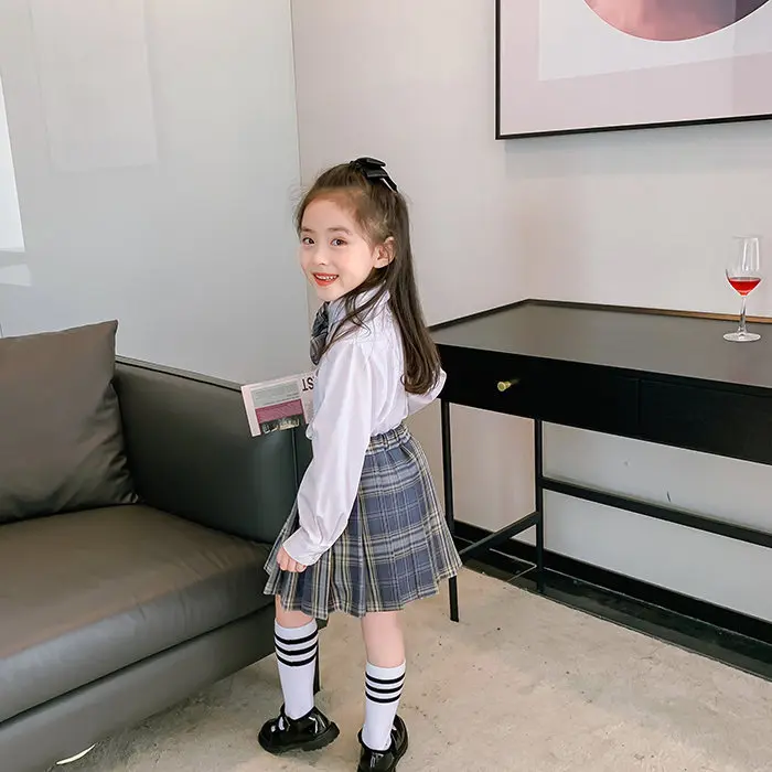 Japenese Style Baby Girls School Uniform Suit Children Kids Bow Blouses+Pleated Skirt Performance Clothes Kids Dance Wear Sets