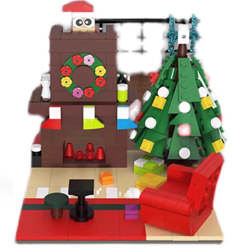 Weihnachtsbausteine, kompatibel mit LEGOS, kreatives Design, Kaminszenenmodell im europäischen Stil, Montage, Dekoration, Geschenk