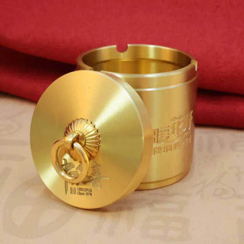 Brass Flower Bloom Wealth Ashtray High-end Car Dual-use Home Living Room Light Luxury Pattern Ashtray Desktop Ornament
