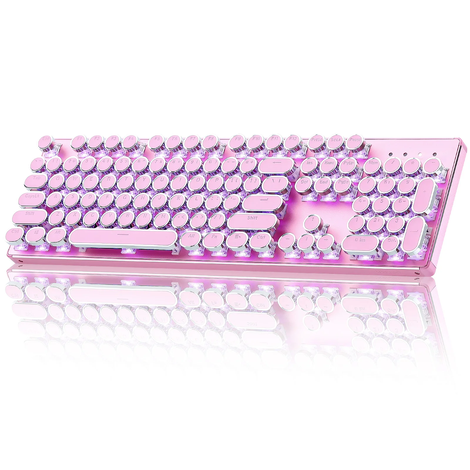 QL108 Pink Wired Mechanical Gaming Keyboard, Typewriter Style Full Size Hot-Swap RGB Metal Keyboards, Retro Punk Stylish