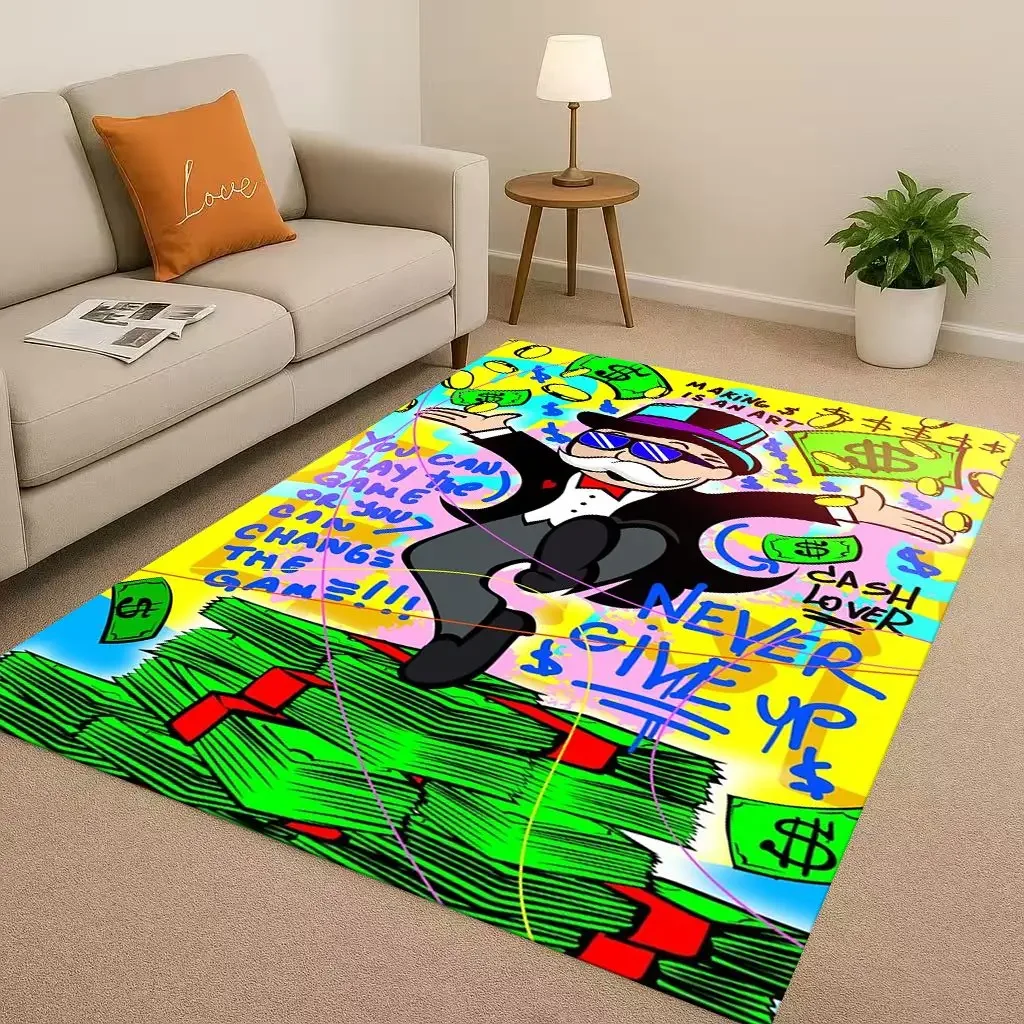 HD Rich Game Monopoly Money Dollar Cartoon Living Room Non-Slip Area Rug Soft Carpet for Bedroom Sofa ,Easy Clean Home Doormat