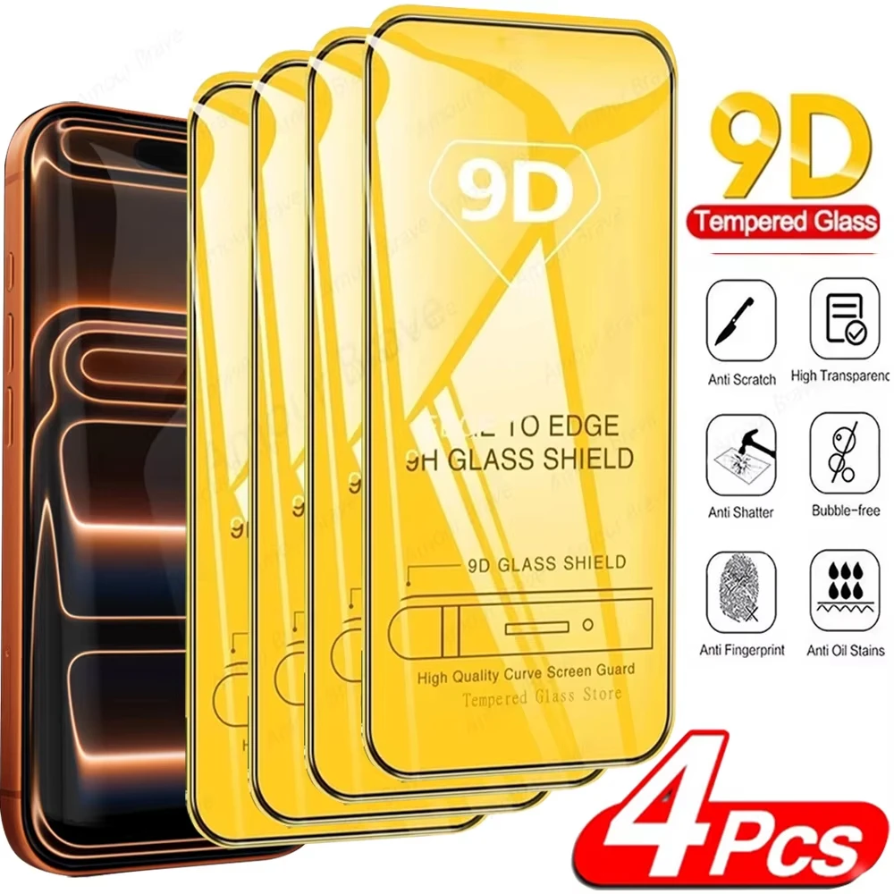 

4-1 шт. Защитное стекло 9D для iPhone 17, 16 Air, 15, 11, 12, 13, 14 Pro Max, Plus, 16E, XR