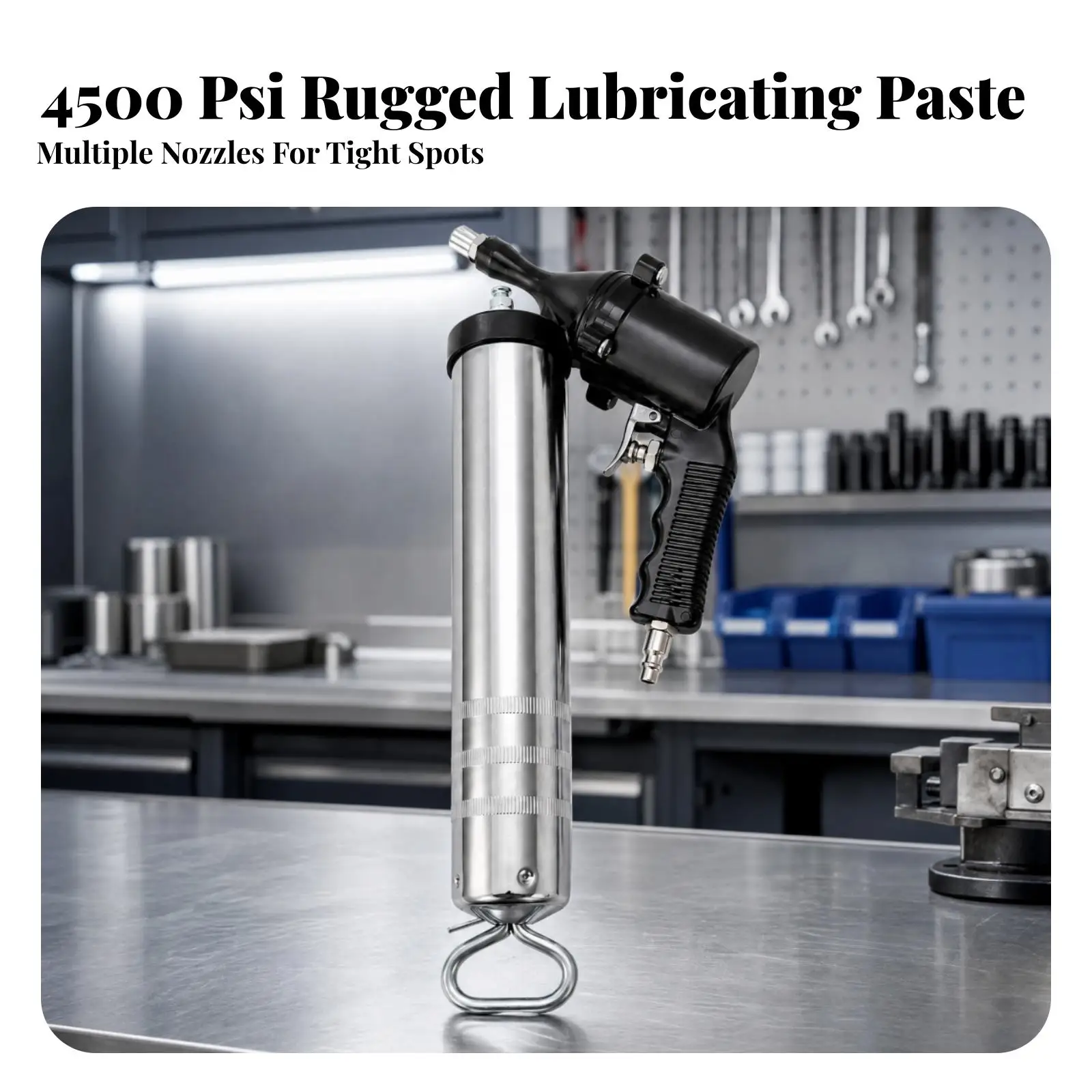 Heavy Duty Air Grease Injector for Farm Machinery Pneumatic Lubricator with Flexible Hose and Flat Connector Workshop Tool