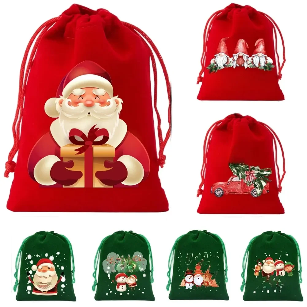 

Christmas Flannel Drawstring Bags Set Of 7 With Santa Sack Design Suitable For Kids Holiday Present And Treat Storage
