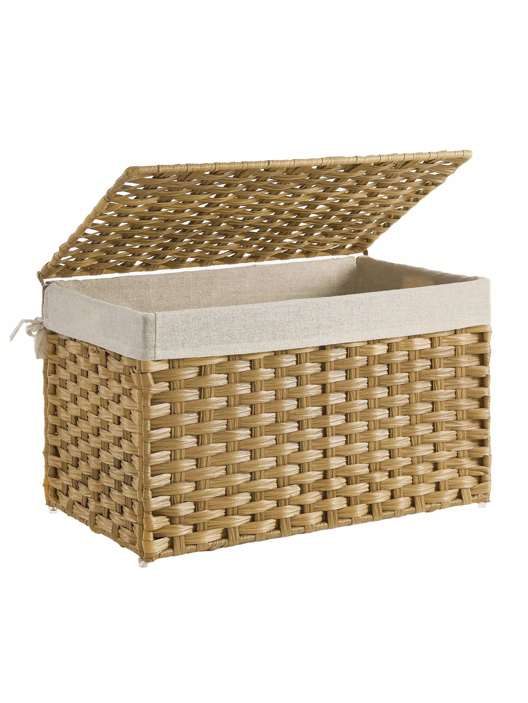 SONGMICS Storage Basket With Lid, 17.2 Gallon (65L) Storage Bin, Woven Blanket Storage Basket With Handles, Foldable, Removab