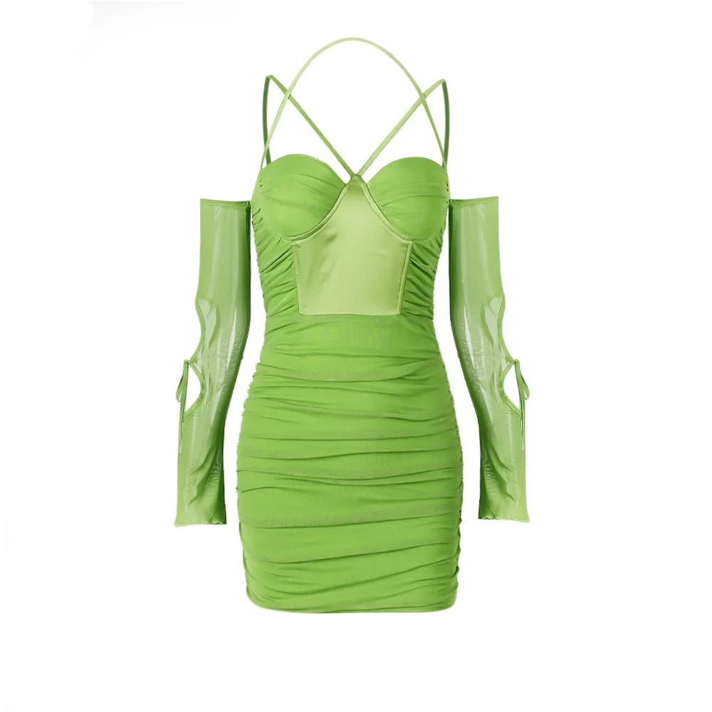 Europäische und amerikanische Frauen neues sexy Leibchenkleid würziges Mädchen aushöhlen Slim Fit grünes Kleid Französisches Modekleid Y2K Emo