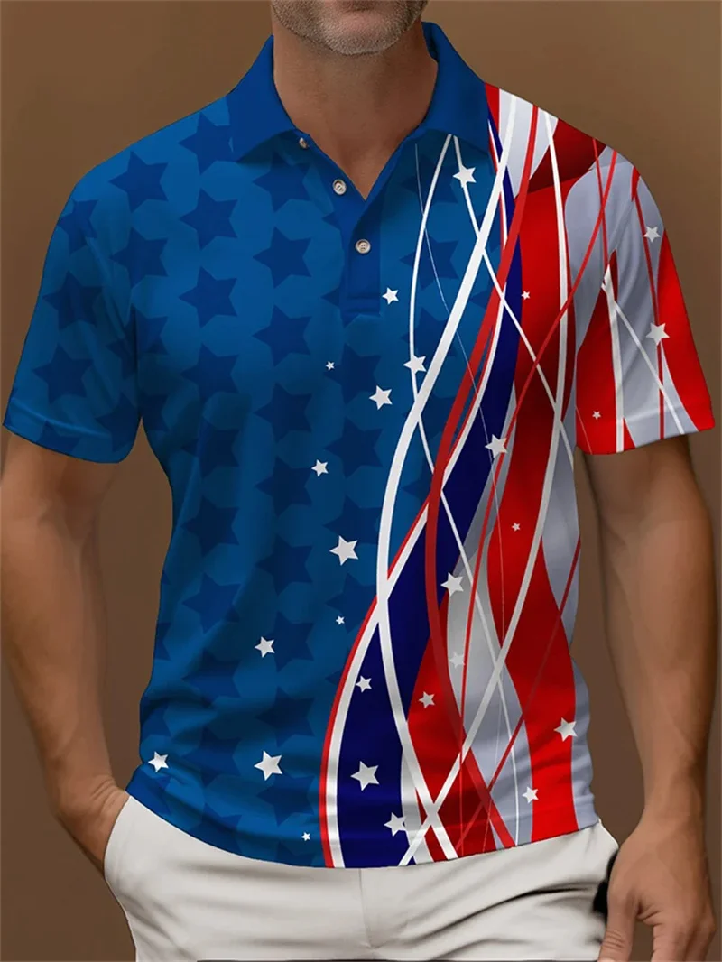 US Flag 3D Printed Men's Polo Shirt Summer Street Daily Holiday Casual US Independence Day Short sleeved Polo Shirt Men Clothing