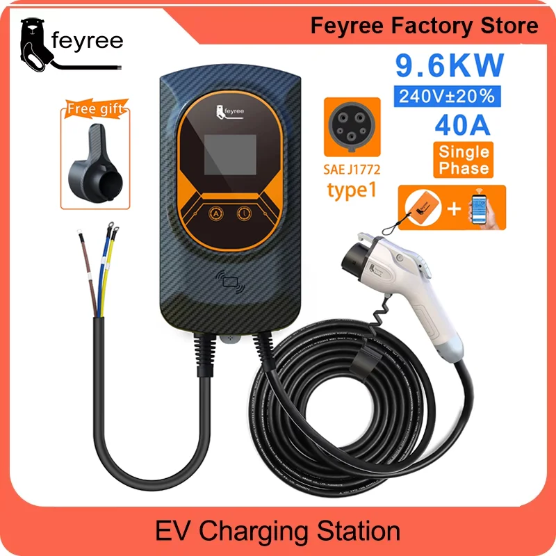 feyree EV Charger Type1 EVSE Wallbox 32A 7.6KW 40A 9.6KW 50A 12KW  1Phase  j1772 Adapter APP Control for Electric Vehicle Car