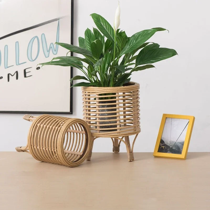 

Vine Weaving Flower Pot Frame Floor Standing Handwoven Living Room Balcony Creative Pot Decoration