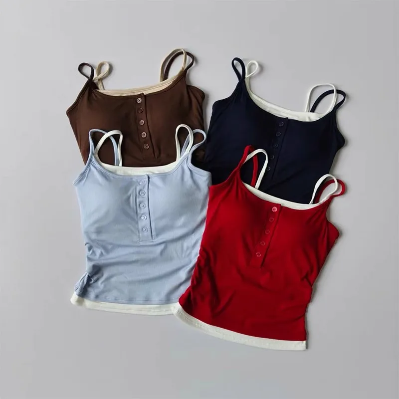 Color-Block Faux Two-Piece Sporty Bralette Ribbed with Built-In Chest Pads Lyocell Vest Backless Outerwear Suitable for Yoga image 3