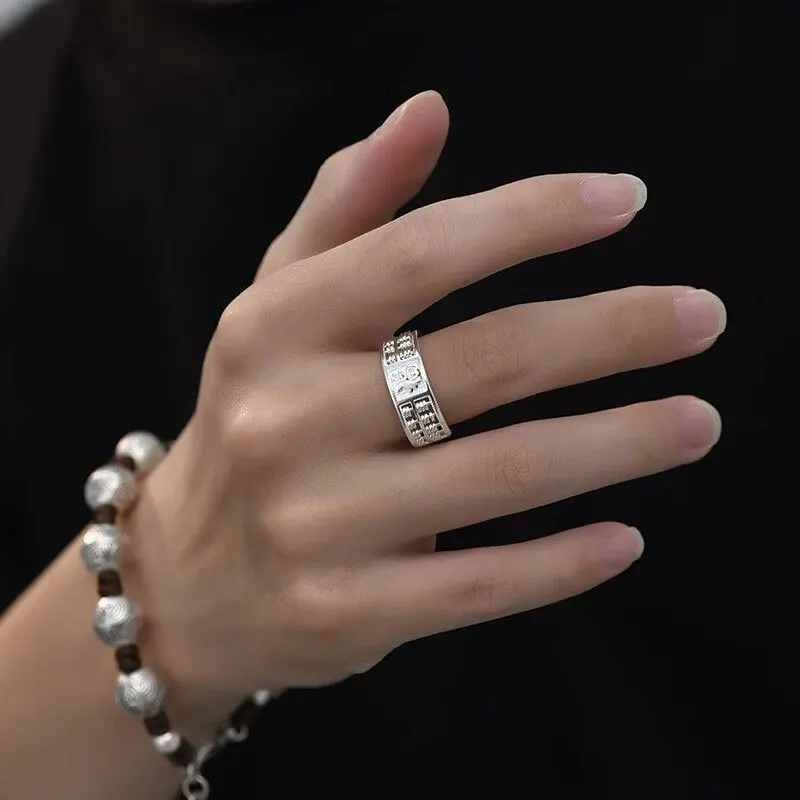 The new Ruyi Abacus Simple Lucky Ring Blessing Word Adjustable Unisex Ring