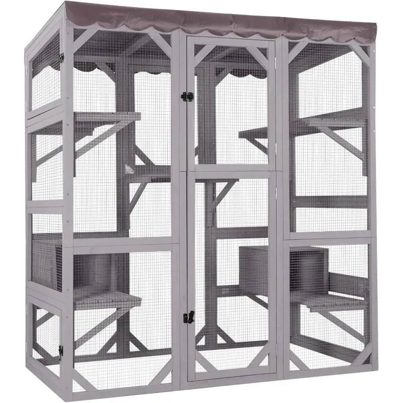 ضمان الأصالة. غلاف قطط خارجي جديد كبير للقطط المتعددة يمشي في قفص كيتي مع سقف قماش القنب 70 بوصة #2