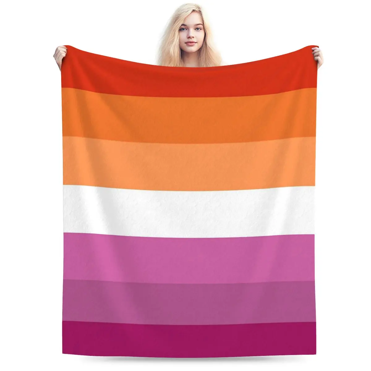 Orange - Magenta Lines Lesbian Pride Flag Butch Femme Pride Flag Blankets Soft Warm Flannel Throw Blanket Bedding for Bed Sofa