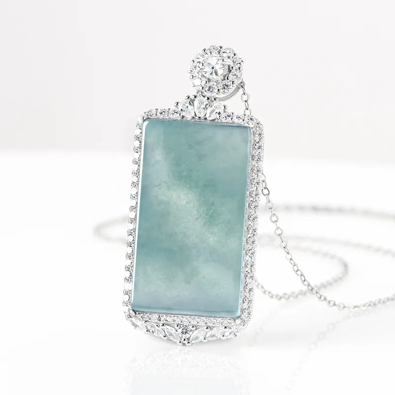 

Blue Myanmar Jade Pendant Necklace 925 Silver Choker Talismans Amulet Real Burmese Jadeite Gemstone Designer Stone