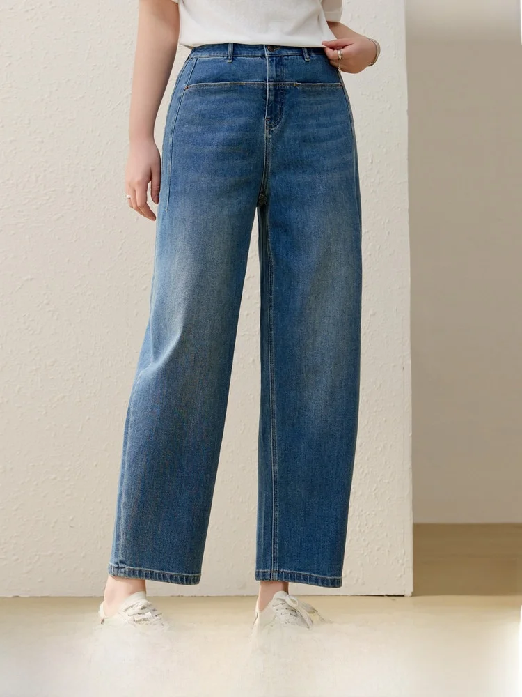 

Джинсы Commuter Sle с высокой талией и прямым кроем, эластичная талия, дизайн с вырезами, без давления на талию, большие размеры, женская летняя мода