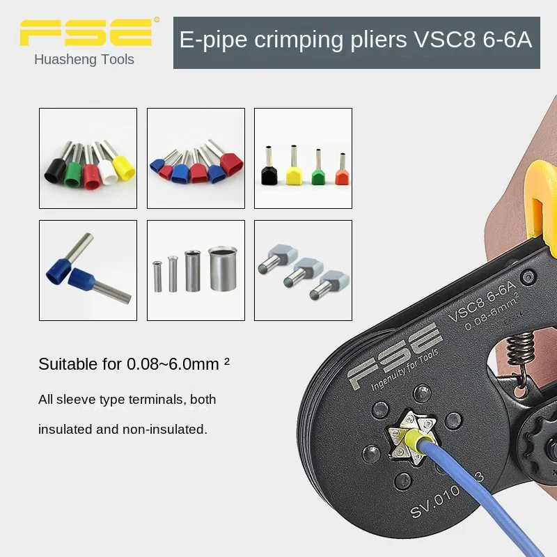 

Crimping Pliers FSE VSC8 6-6A Manual Electrician Multifunctional Tubular Terminal Crimping Pliers Cold-Pressed Terminal Pliers