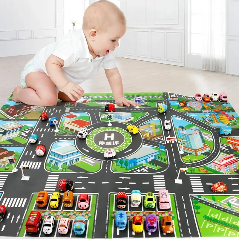 83*57CM Children's City Map Toys Urban Traffic Parking Scene Map Road Mat Boy Girls Educational Toy Games