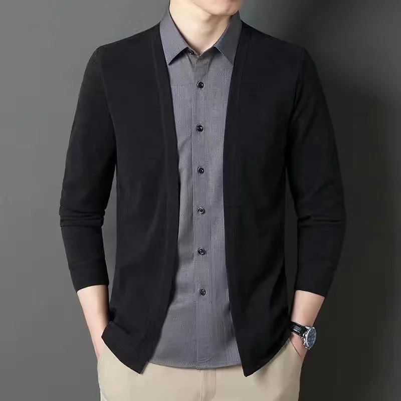 

Autumn New Style Men's Fake Two-Piece Shirt Sweater Casual Business Knitted Outerwear Top Youth Polyester Fiber CleanFit