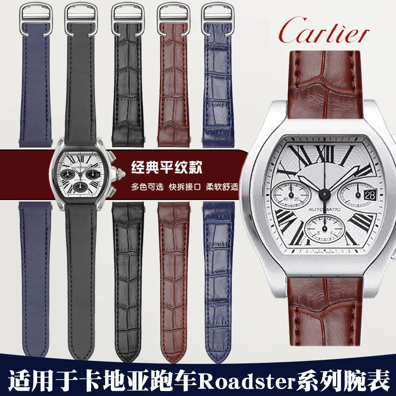 Quick release interface Leather watch strap For Cartier ROADSTER w6206018 w6206017 Men\'s nylon watchband Special  19mm wristband