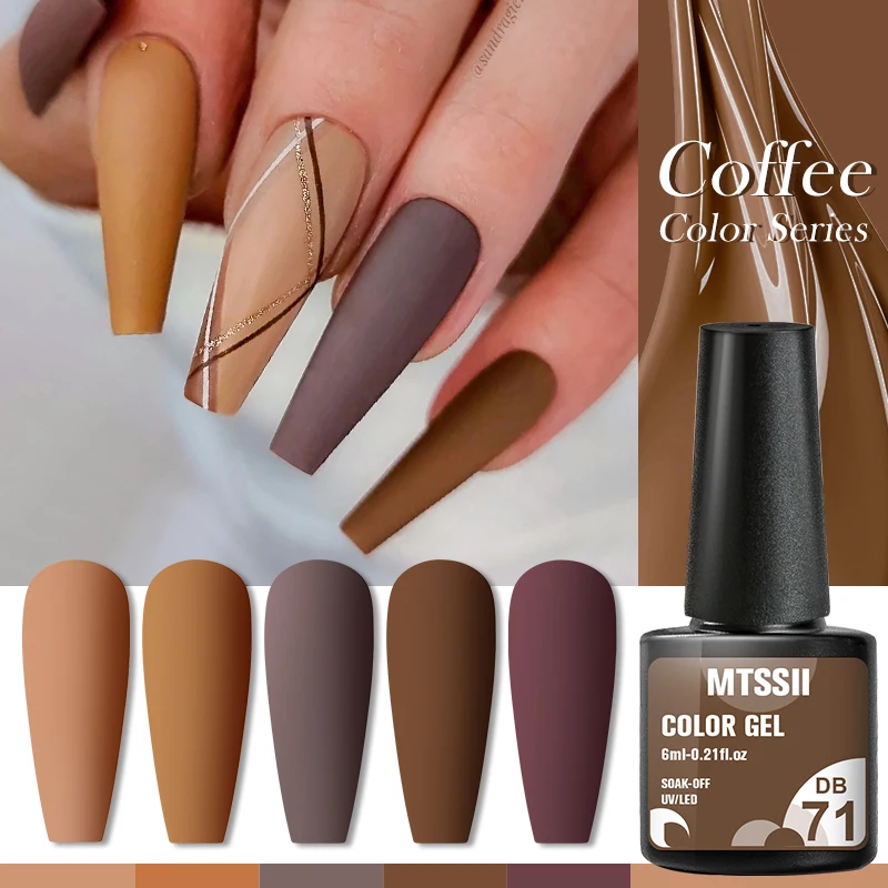 Mtssii 6ml Gel Nail Polish Brown Earth Coffee Color Series Semi Permanent UV Gel Chocolate Autumn Winter Nail Art Gel Varnish