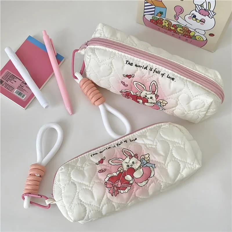 Love Quilting borse portaoggetti da donna Cute Cartoon Print College Girls Pencil Case borsa cosmetica borse da donna semplici con pochette