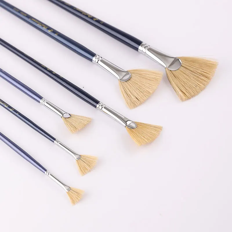 Blue long pole bristle fan-shaped oil brush set suitable for gouache watercolor acrylic oil painting, painting art supplies