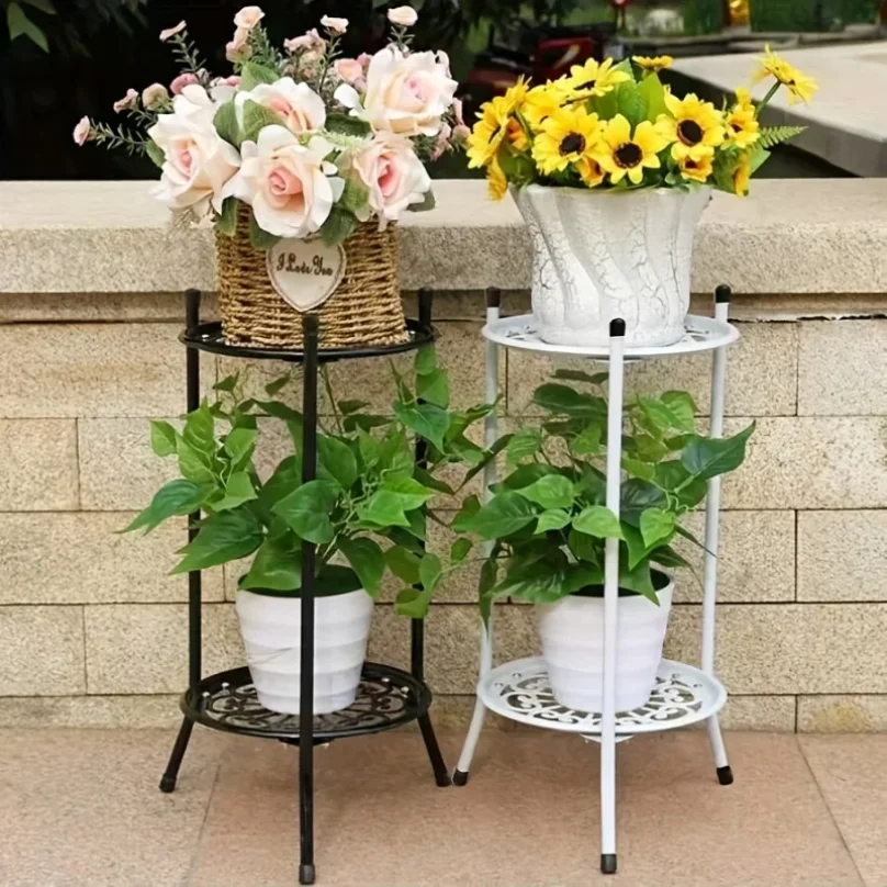1 Pack 2-Tiered Tall Plant Stand Metal Plant ShelfSupports Rack For Indoor Outdoor Home Decoration