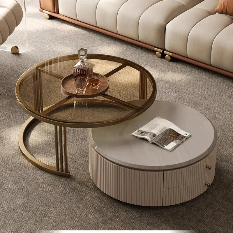 

High-end light luxury natural marble size coffee table creative home modern simple villa storage tea table4593