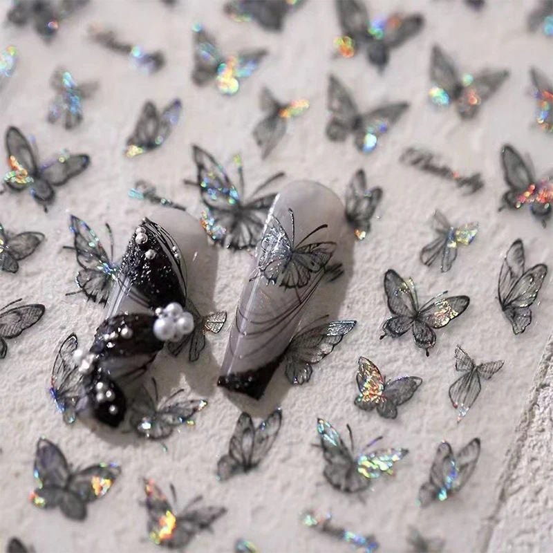 Dream Crystal Ambilight Black Butterfly Nail Art Sticker 3d High Quality Adhesive Nail Decoration Nail Art Sticker