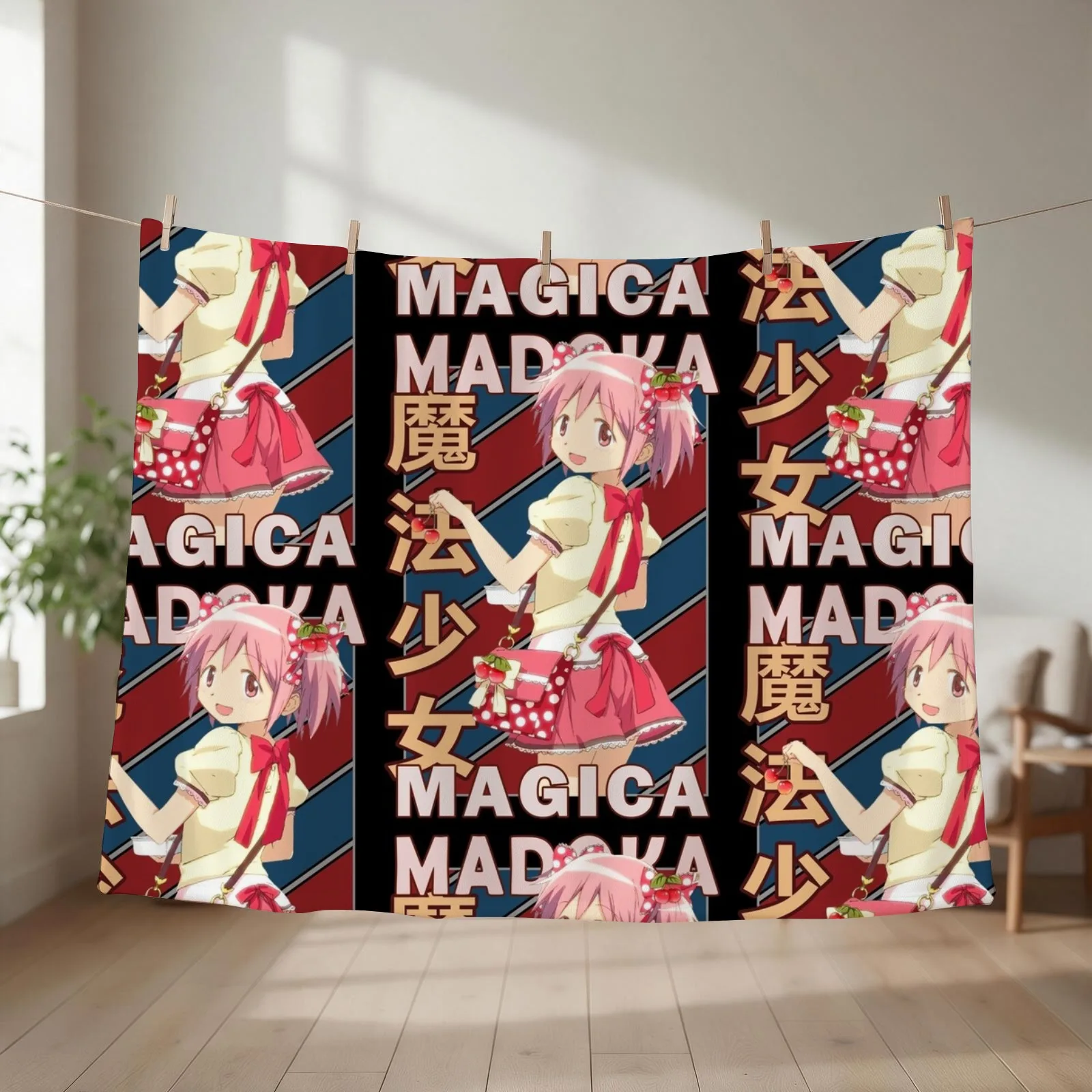 Madoka Kaname Madoka Magica Vintage Stripe Design Throw Blanket couch cozy soft plush fuzzy picnic outdoor blanket