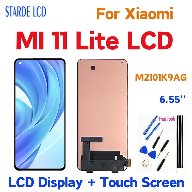 

ЖК-дисплей AMOLED 6,55 дюйма для Xiaomi 11 Lite, сенсорный экран с дигитайзером в сборе для Xiaomi Mi 11 lite, M2101K9AG, замена