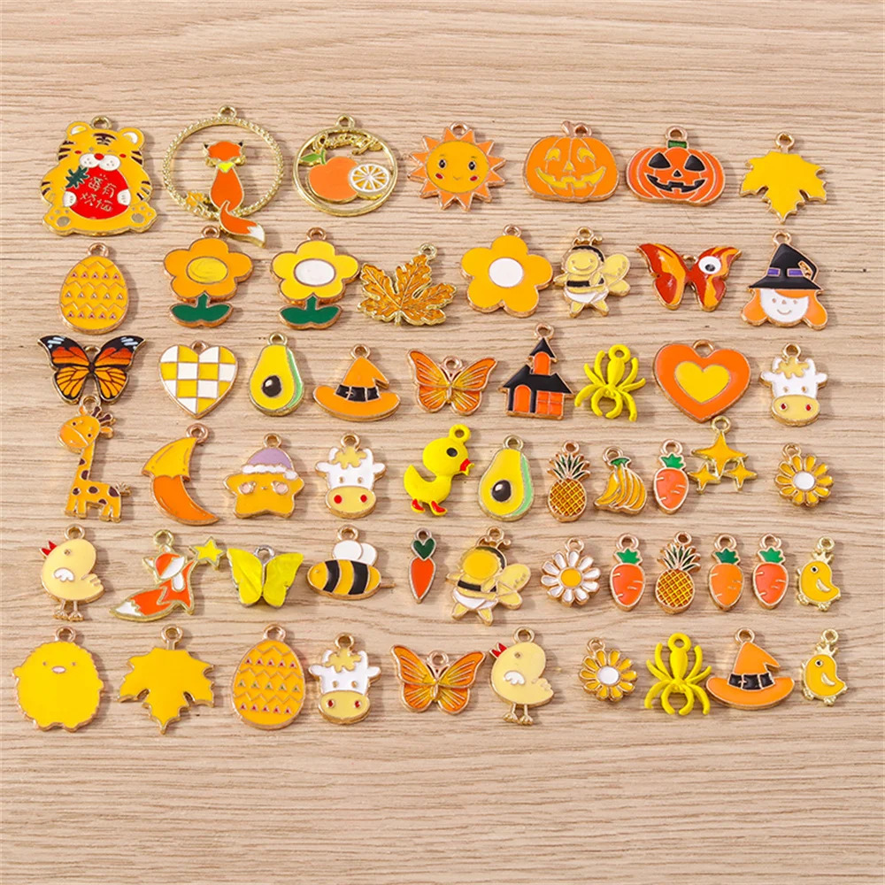 Tusember Mix 10 Stück Charms, Emaille, gelbe Farbe, Serie Tier-Herz-Blumen-Anhänger für DIY-Schmuckherstellung, handgefertigte Accessoires – Detail 2