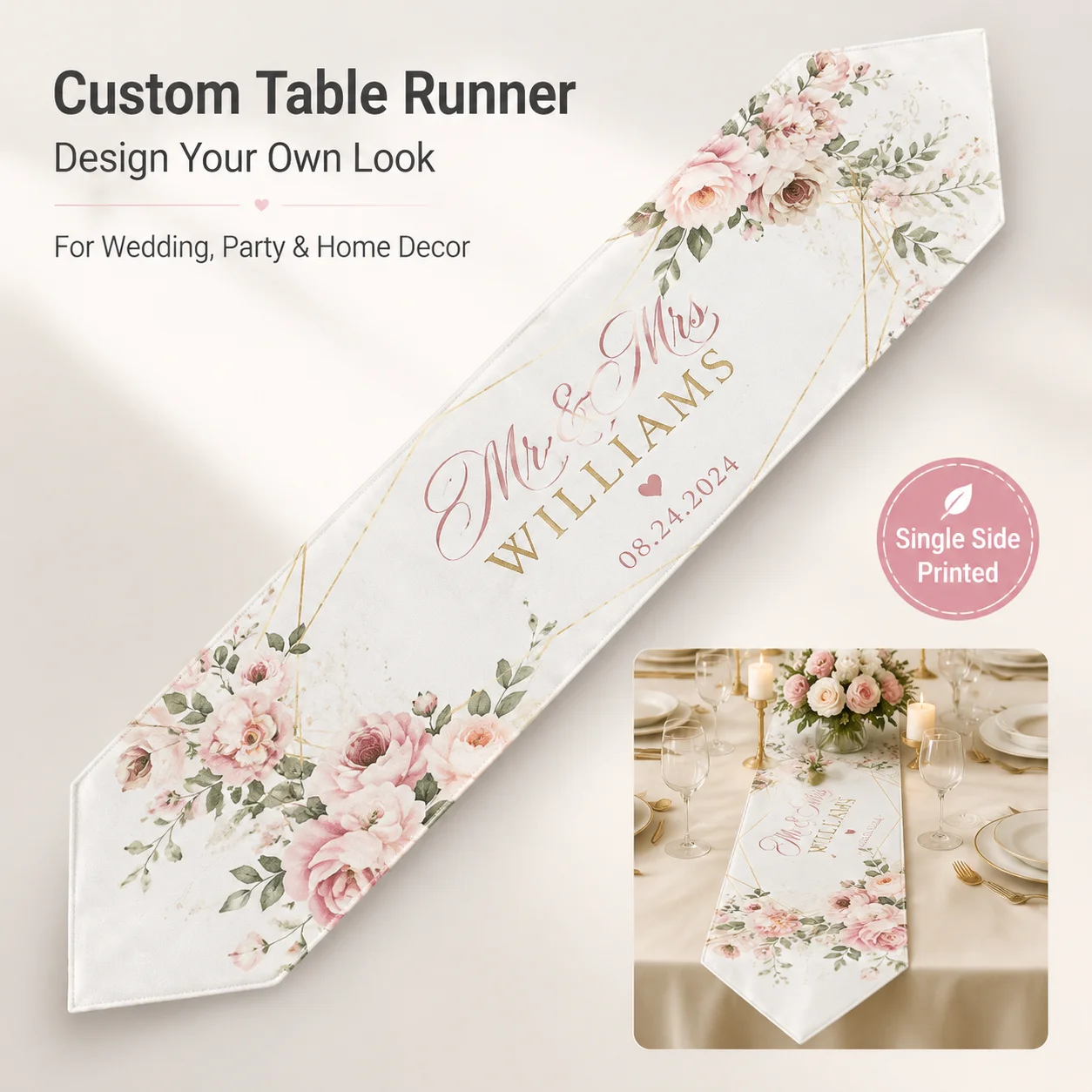Personalized Table Runner Custom Wedding Table Runner with Names Date Logo for Wedding Reception Party Banquet Table Decoration