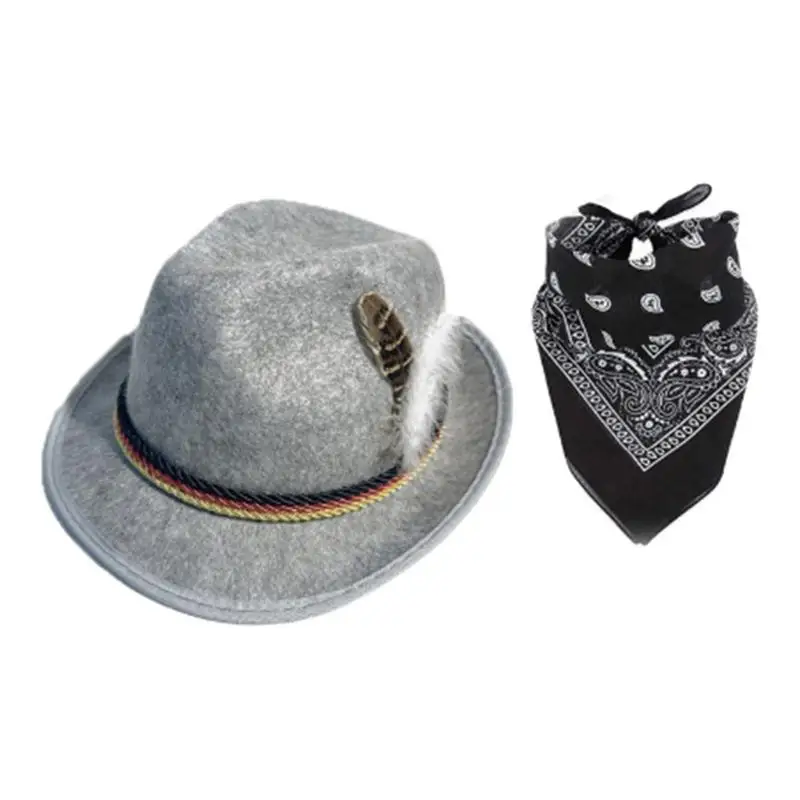 39BD Adult Oktoberfest Costume Feathered Hat Including Scarf and Heart Frame Glasses