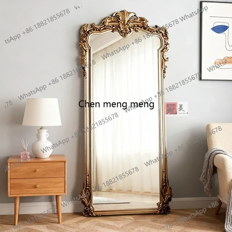 French high-end full-length mirror custom luxury mirror retro carved floor fitting mirror