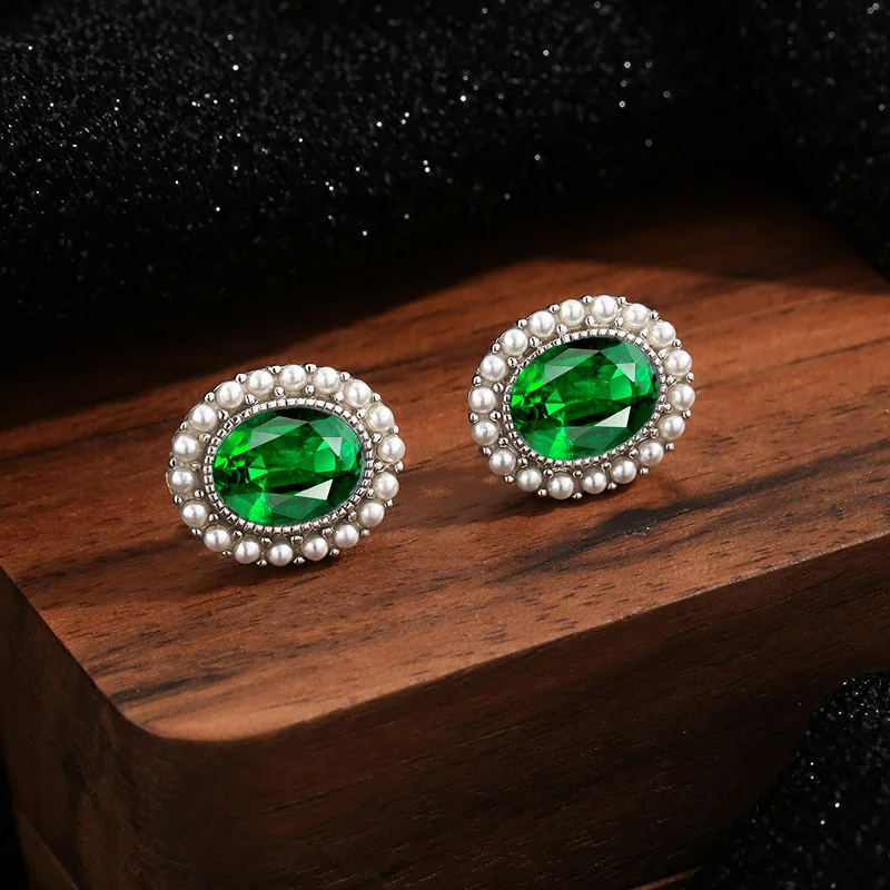 

Luxury Solid Platinum PT950 Blue green pigeon blood red female stud earrings