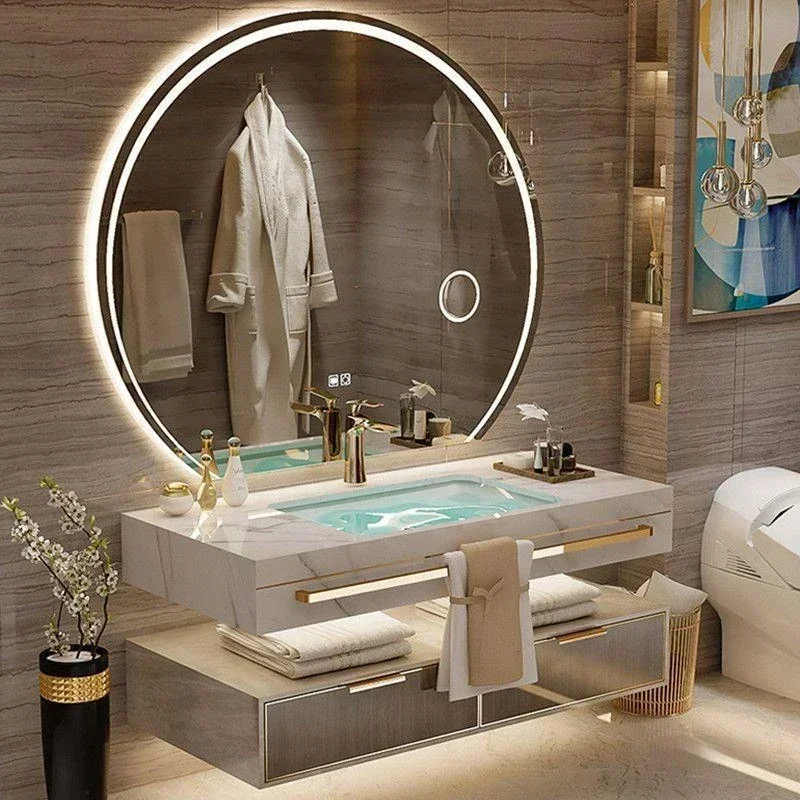 Tocador de baño flotante con espejo inteligente, mueble de fregadero doble de cerámica, moderno, nuevo