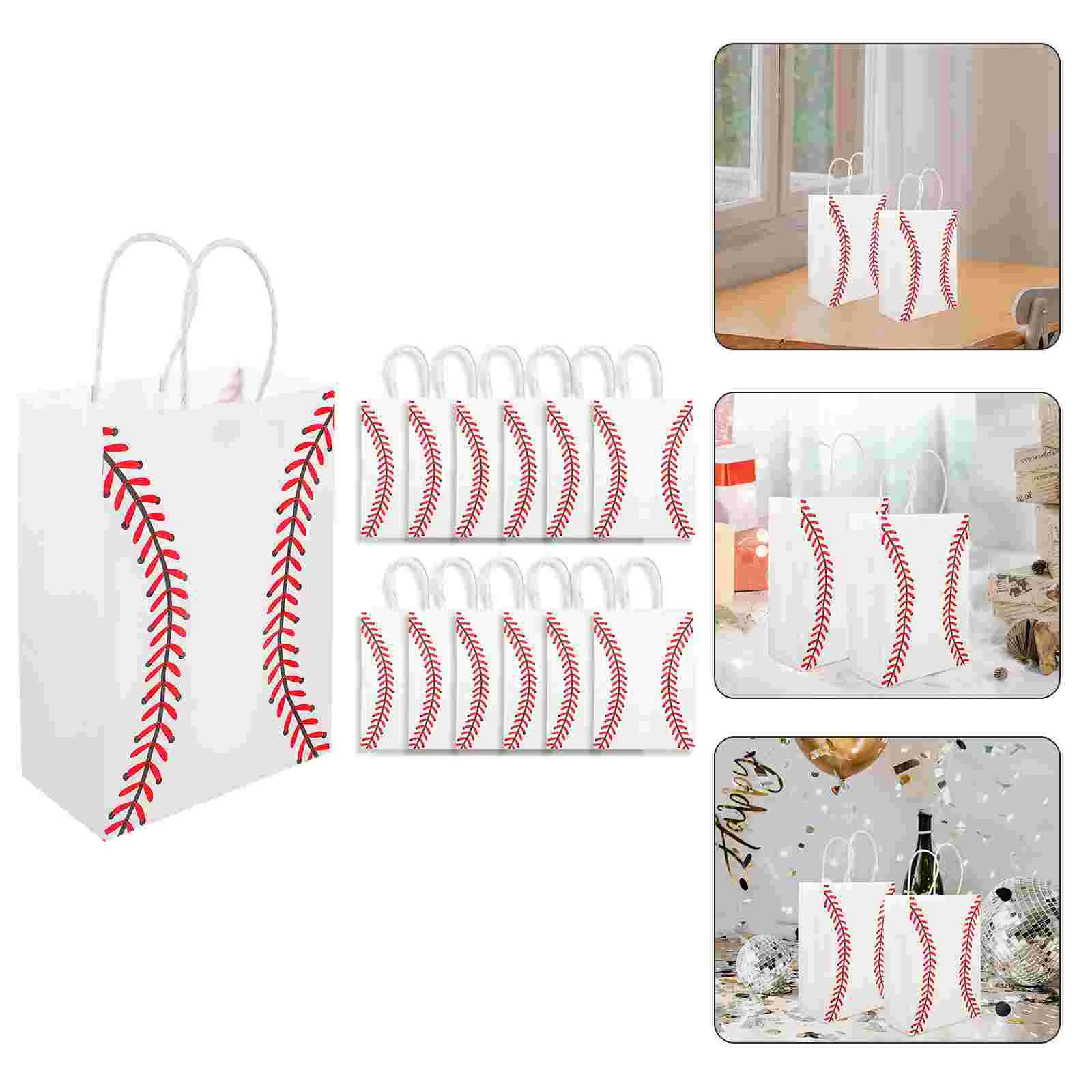 12 Pcs Paper Bag Baseball Shopping Storage Extra Large Kraft Bags Gift Small Size