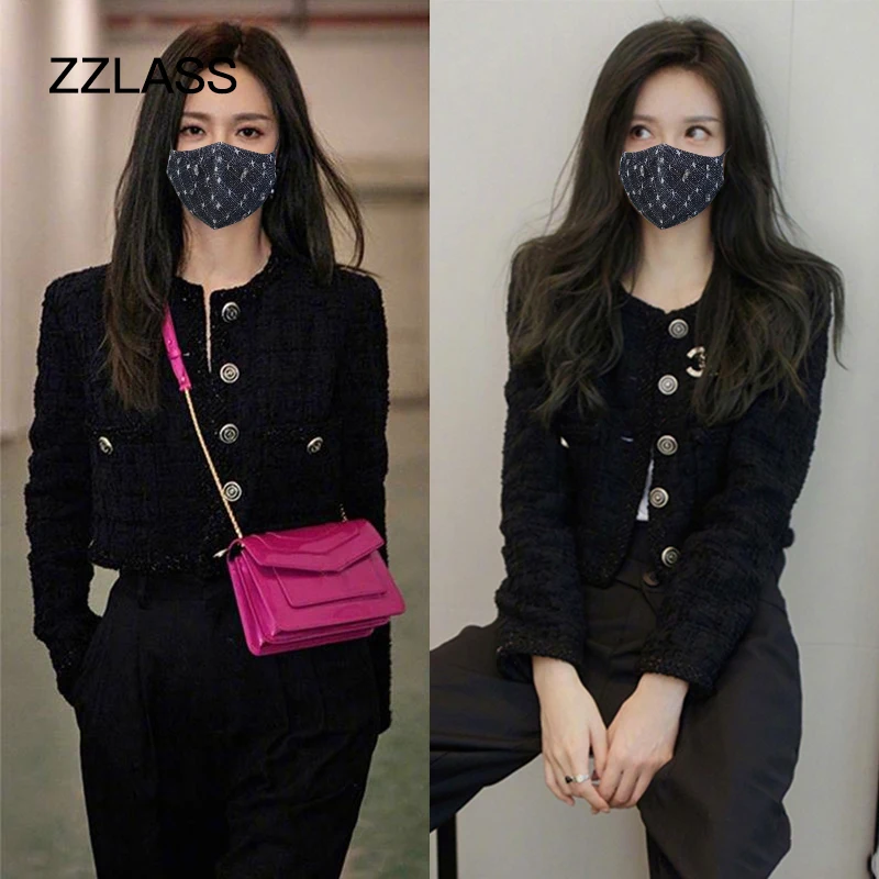 

Черное стеганое короткое пальто в простом стиле, ретро-дизайн, универсальный крой, с пуговицами, длинными рукавами, круглым вырезом, однотонное, осень-зима