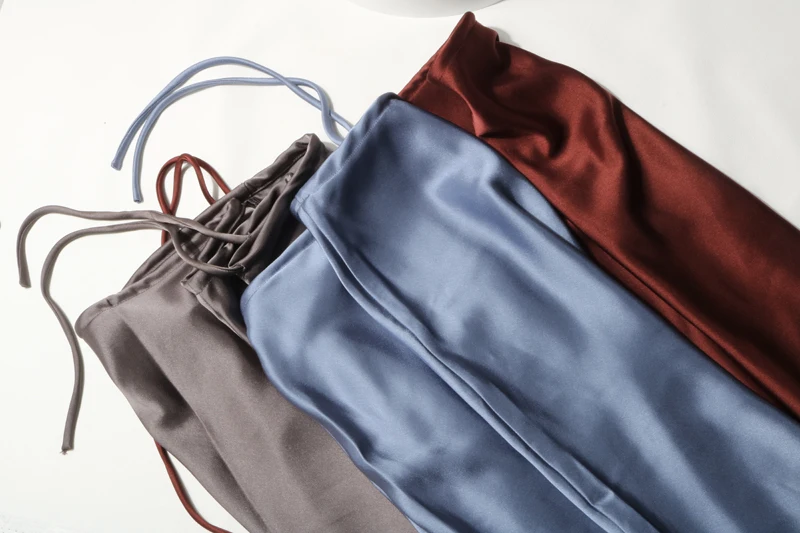 New In 2026 Women's Spring Summer Solid Color Satin Long Skirt High Waist Lace-up Trendy Elegant Faldas Female Beach Maxi Skirts