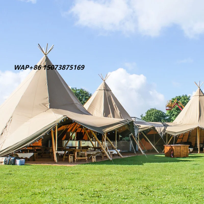 12M Large Fire Proof Safe Safari Tipi Tent for Adults Single Layer Oxford & PVC Fabric Four-Season