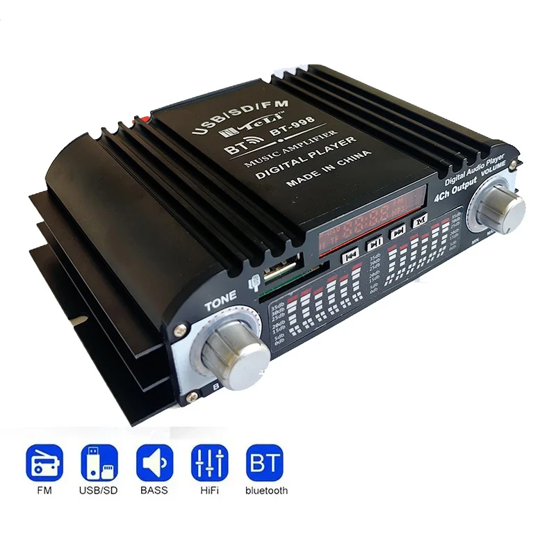 1600W Peak Power HiFi Sound Amplifier Digital 4 Channel Audio Amplifier Bluetooth Karaoke Player FM Radio Support Remote Control