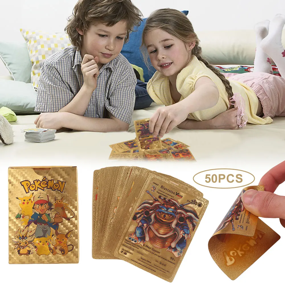 Juego de cartas de lámina dorada para niños, cartas de colección Ultra raras, juego completo de cartas de mesa, regalo para niños, 55 piezas