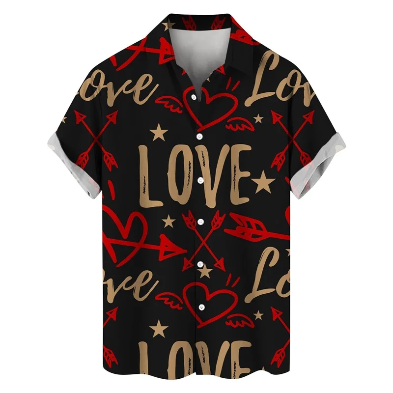 3D-Druck Valentinstag Button-Down-Shirts für Männer Kurzarm Sommer lässig ausgebreiteten Kragen Strand hemden Mode Herren hemden Top